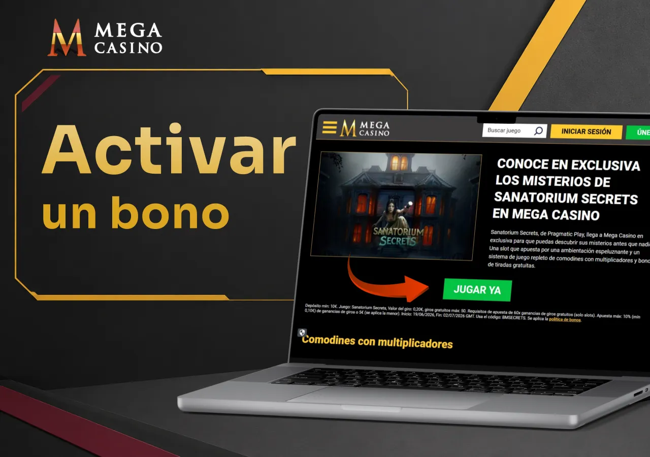 Portátil con un bono y una flecha que señala el botón para activarlo.