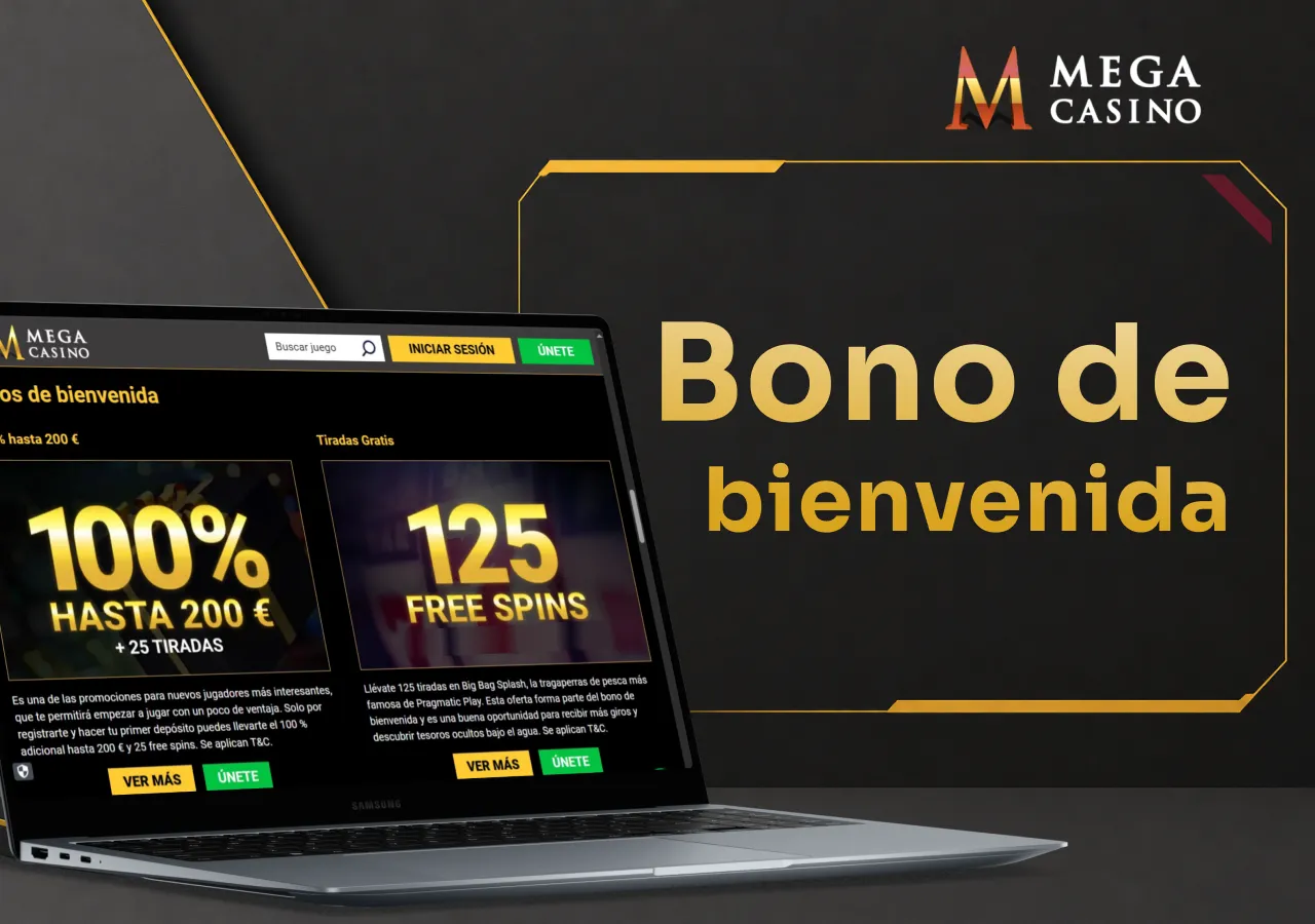 Portátil con la página de bonos de bienvenida para nuevos jugadores del casino.