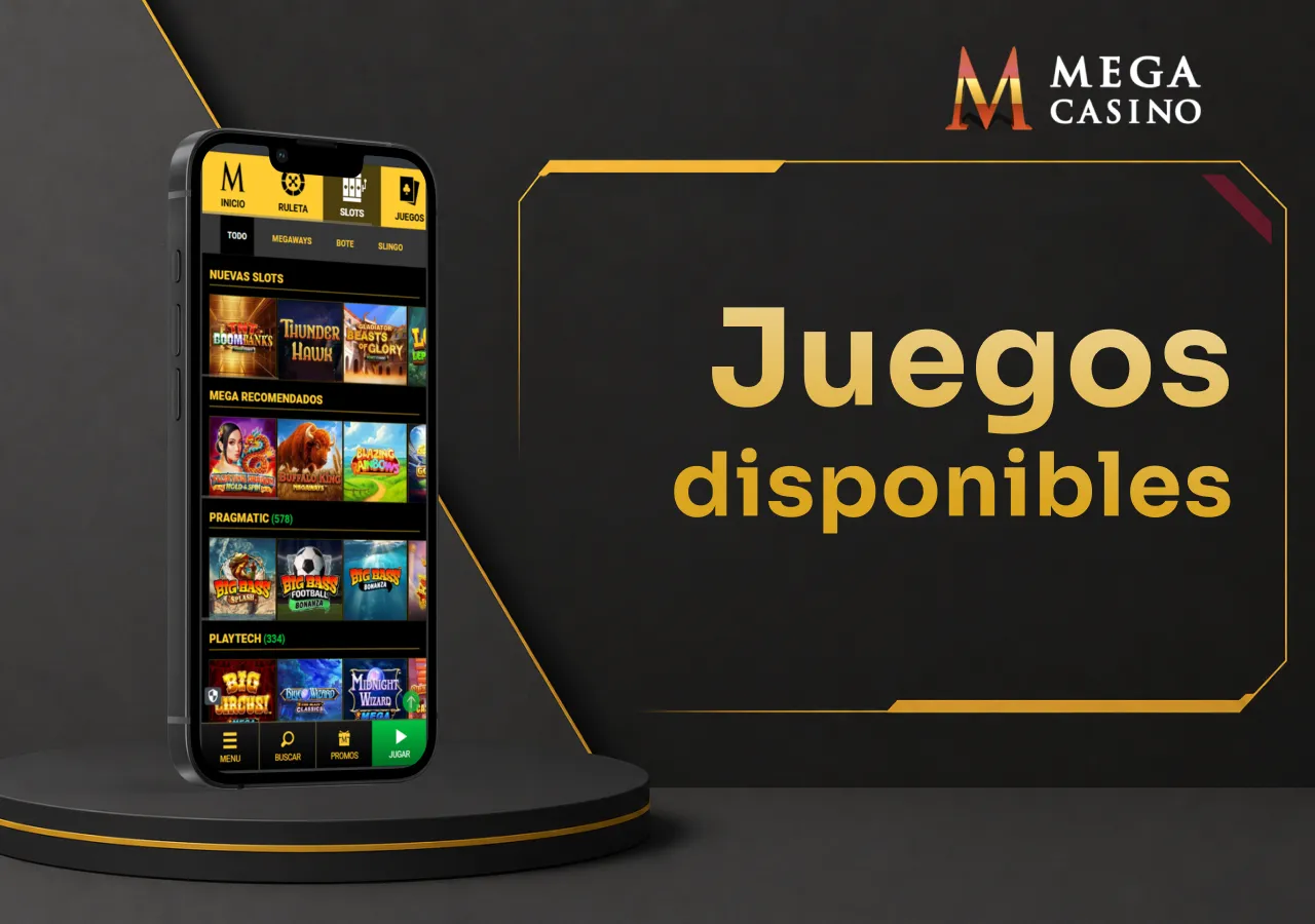 Teléfono con el catálogo de juegos de casino disponible desde la versión móvil.