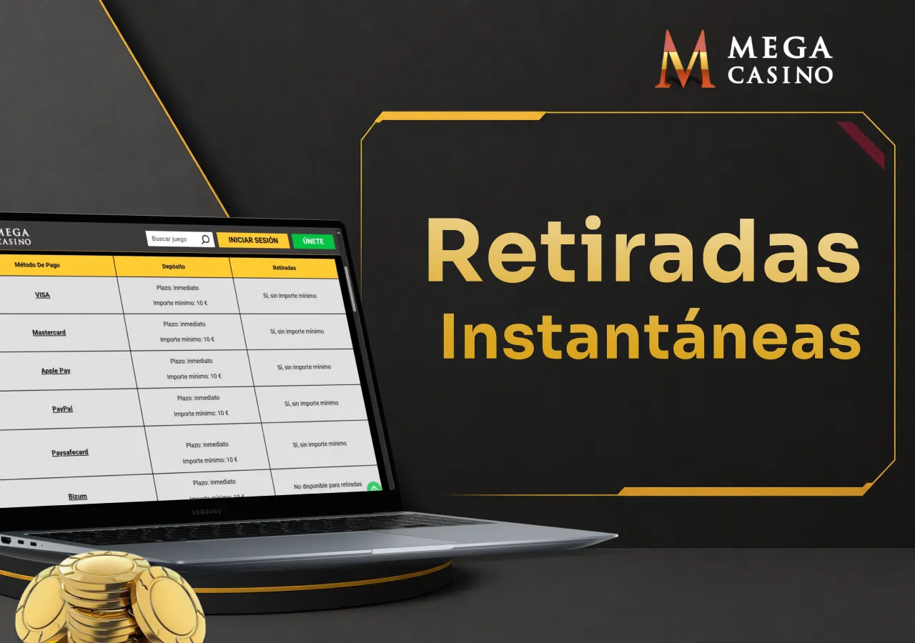 Portátil con los métodos de retirada de fondos y fichas de casino junto a la pantalla.